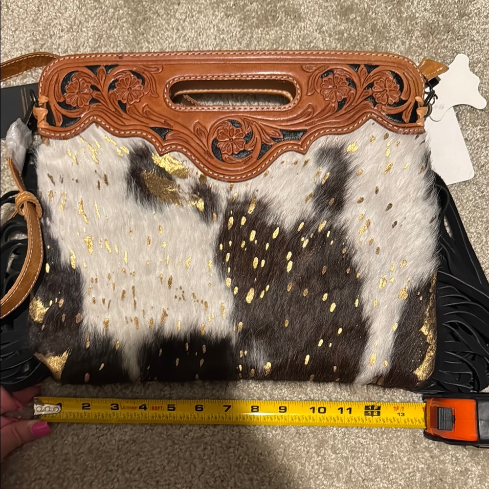 Fringed faux Leather and faux Cowhide Bag brand new - Picture 5 of 6